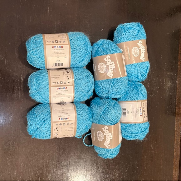 Lion Brand Yarn Other - Lion Brand Softball 100% Polyester Yarn Light Blue Yarn Set of 7